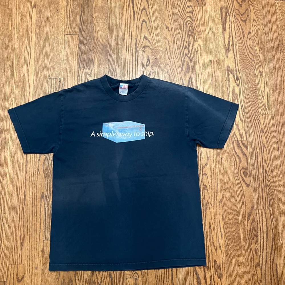 Vintage USPS T-Shirt Large Blue Priority Mail Flat Rate Post Office Promo Tee